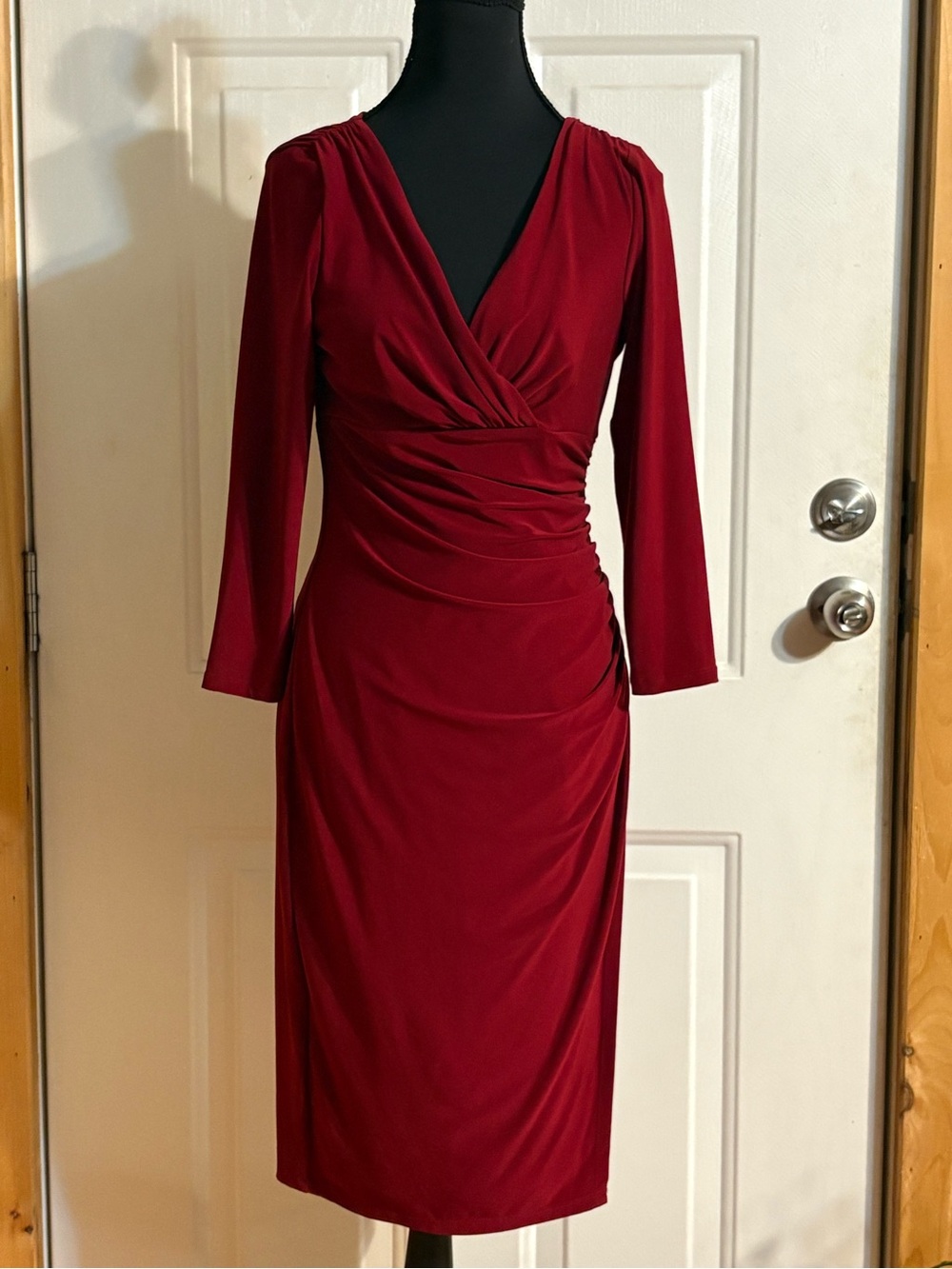 LaurenRalph Lauren Deep Red Wrap-Style Midi Dress size 4 feminine/colorful/party